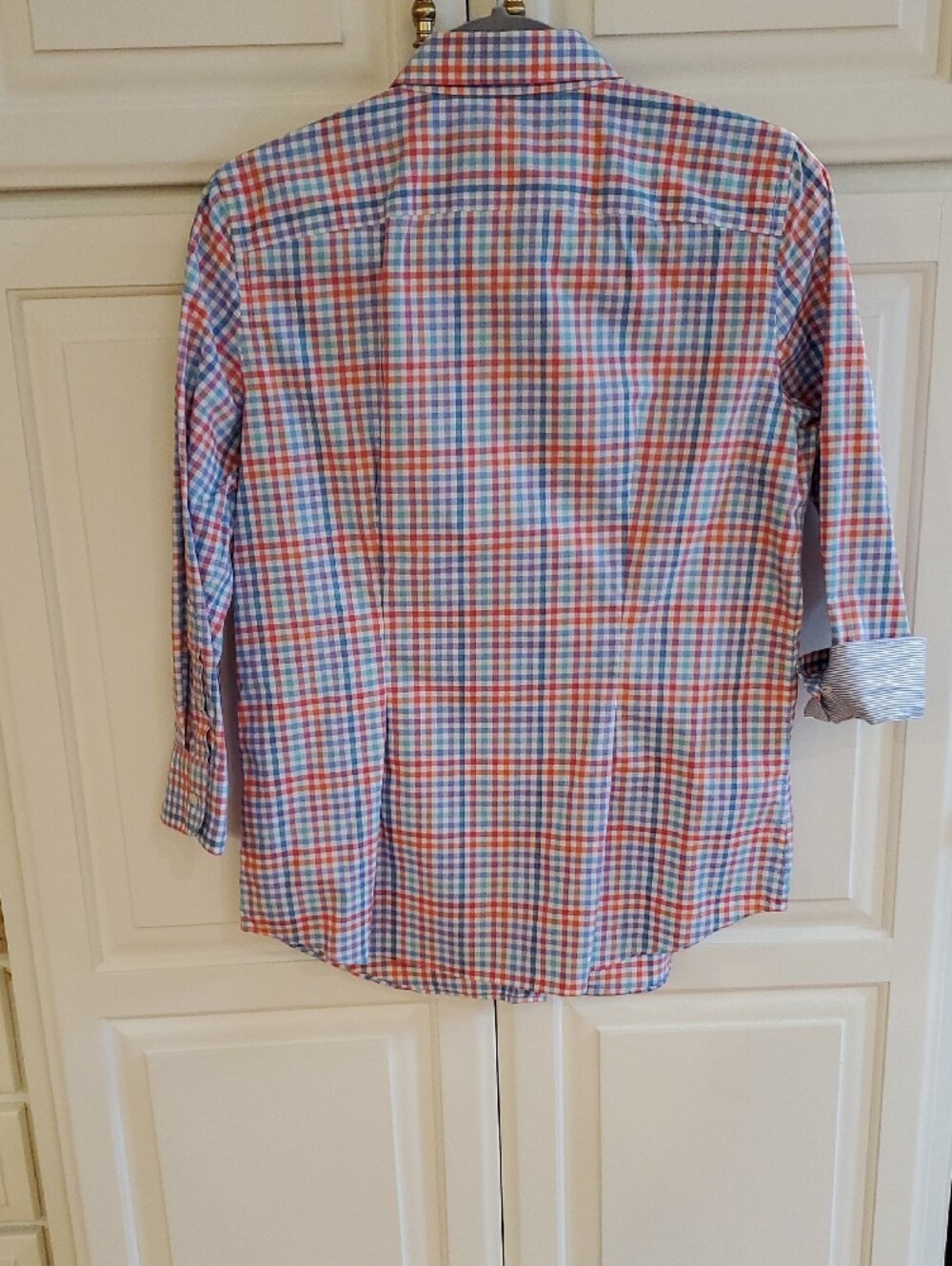 Chaps Multicolor Plaid Button-Down Shirt (Blue, Red, White) - Picture 4 of 5